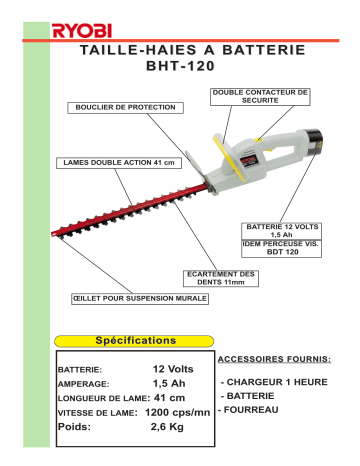 Manuel du propriétaire | Ryobi BHT-120 Manuel utilisateur | Fixfr