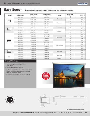 Manuel du propriétaire | Procolor EASY SCREEN Manuel utilisateur | Fixfr