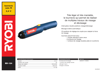 Manuel du propriétaire | Ryobi BD-124 Manuel utilisateur | Fixfr