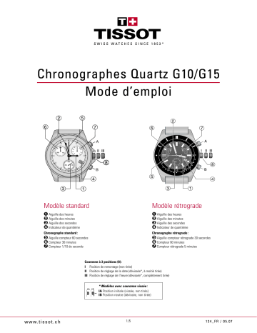 Manuel du propriétaire | Tissot CHRONOGRAPHES QUARTZ G10 Manuel utilisateur | Fixfr