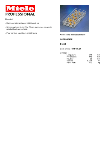 Manuel du propriétaire | Miele E 458 DESCRIPTIF Manuel utilisateur | Fixfr