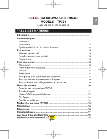 Manuel du propriétaire | Oregon TP391 Manuel utilisateur | Fixfr