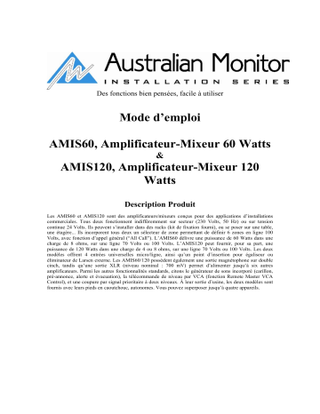 Manuel du propriétaire | AUSTRALIAN MONITOR AMIS120 Manuel utilisateur | Fixfr