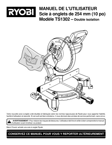 Manuel du propriétaire | Ryobi TS1302 Manuel utilisateur | Fixfr