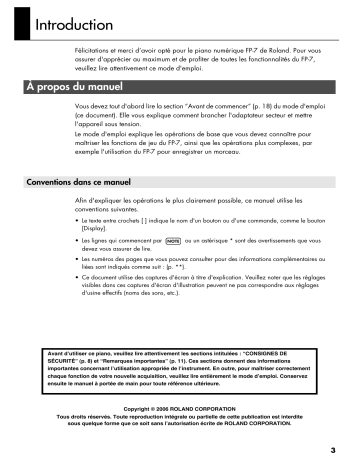 Manuel du propriétaire | Roland FP-7 Manuel utilisateur | Fixfr