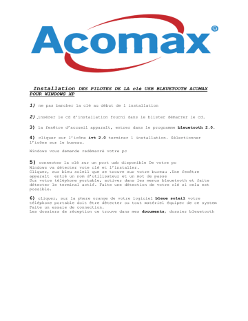 Manuel du propriétaire | ACOMAX Bluetooth Manuel utilisateur | Fixfr