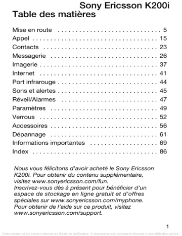 Manuel du propriétaire | Sony Ericsson K200I Manuel utilisateur | Fixfr