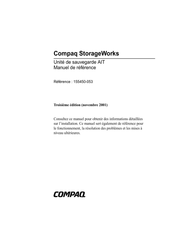 Manuel du propriétaire | HP STORAGEWORKS AIT 35 TAPE DRIVE Manuel utilisateur | Fixfr