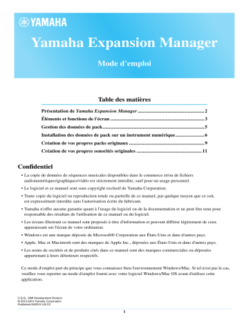 Manuel du propriétaire | Yamaha EXPANSION MANAGER Manuel utilisateur | Fixfr