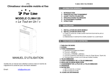 Manuel du propriétaire | PUR LINE CLIMA120 Manuel utilisateur | Fixfr