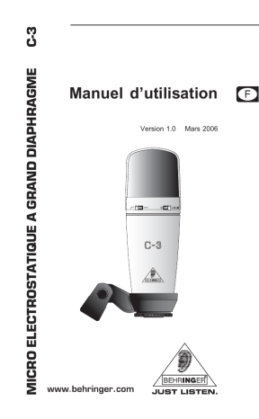 Manuel du propriétaire | Behringer C-3 Manuel utilisateur | Fixfr