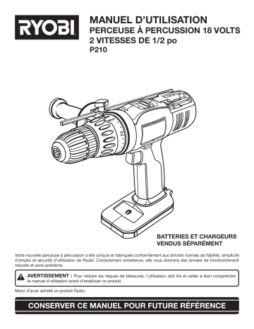 Manuel du propriétaire | Ryobi P210 Manuel utilisateur | Fixfr