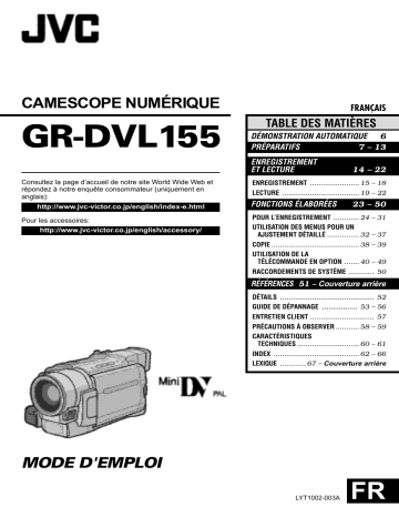 Manuel du propriétaire | JVC GR-DVL155 Manuel utilisateur | Fixfr