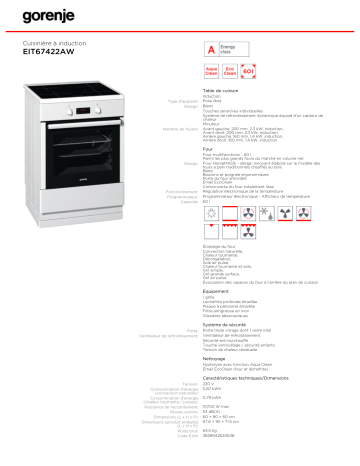 Manuel du propriétaire | Gorenje EIT67422AW Manuel utilisateur | Fixfr