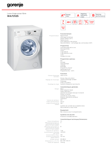 Manuel du propriétaire | Gorenje WA72125 Manuel utilisateur | Fixfr