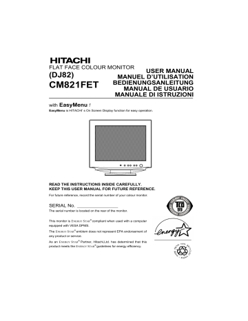 Manuel du propriétaire | Hitachi CM821FET Manuel utilisateur | Fixfr