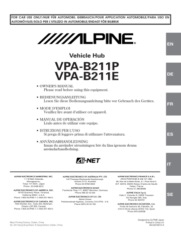 Manuel du propriétaire | Alpine VPA-B211P-SPACE-E Manuel utilisateur | Fixfr