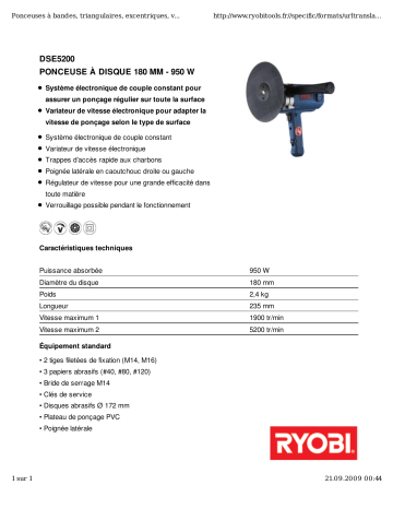 Manuel du propriétaire | Ryobi DSE5200 Manuel utilisateur | Fixfr