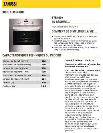 Manuel du propriétaire | Zanussi ZYB460X Manuel utilisateur | Fixfr