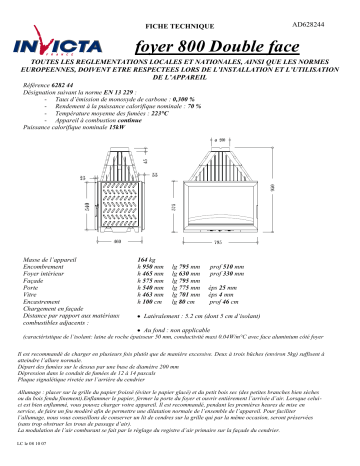 Manuel du propriétaire | Invicta FOYER 800 GRANDE VISION DOUBLE FACE Manuel utilisateur | Fixfr