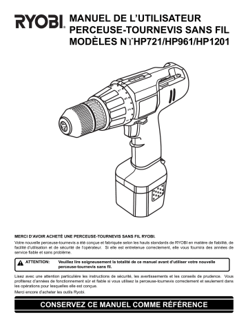 Manuel du propriétaire | Ryobi HP961 Manuel utilisateur | Fixfr