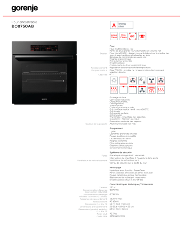 Manuel du propriétaire | Gorenje BO8750AB Manuel utilisateur | Fixfr