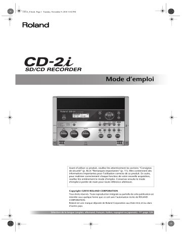 Manuel du propriétaire | Roland CD-2i Manuel utilisateur | Fixfr