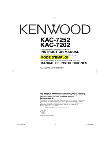 Manuel du propriétaire | Kenwood KAC-7252 Manuel utilisateur | Fixfr