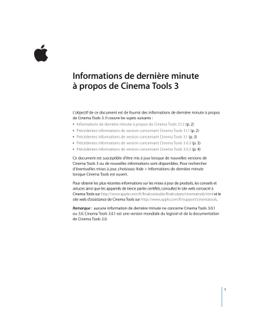 Manuel du propriétaire | Apple CINEMA TOOLS 3.1.2 Manuel utilisateur | Fixfr