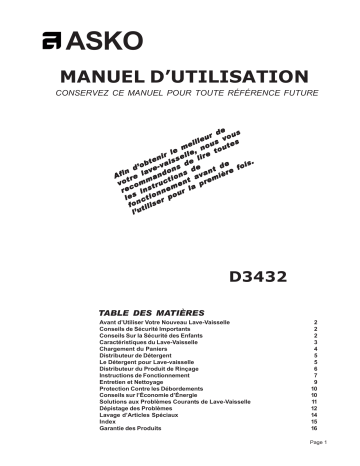 Manuel du propriétaire | Asko D3432XL Manuel utilisateur | Fixfr