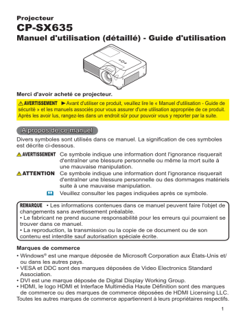 Manuel du propriétaire | Hitachi CP-SX635W Manuel utilisateur | Fixfr