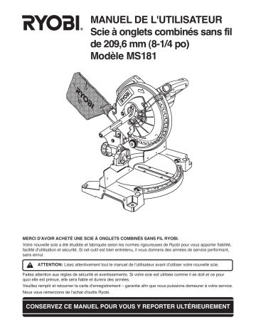 Manuel du propriétaire | Ryobi MS181 Manuel utilisateur | Fixfr