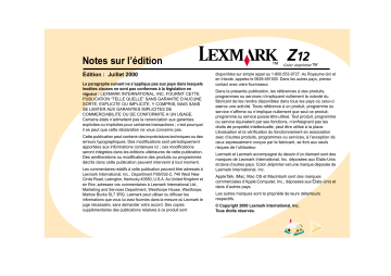 Manuel du propriétaire | Lexmark Z12 Manuel utilisateur | Fixfr