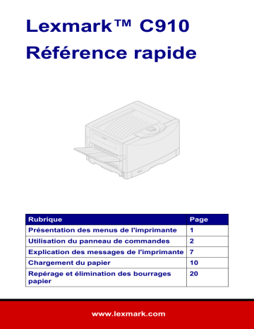 Manuel du propriétaire | Lexmark C910 Manuel utilisateur | Fixfr