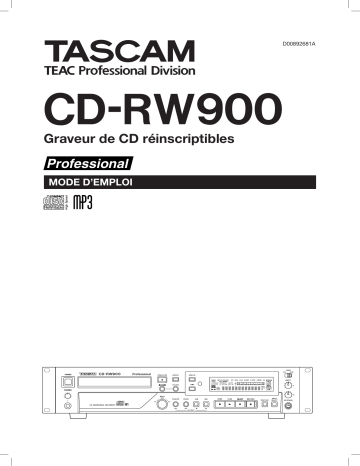 Manuel du propriétaire | Tascam CD-RW900 Manuel utilisateur | Fixfr