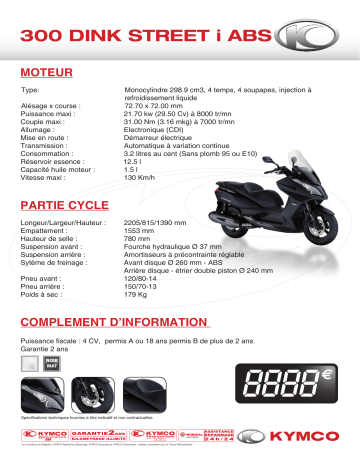 Manuel du propriétaire | KYMCO 300 DINK STREET I ABS Manuel utilisateur | Fixfr