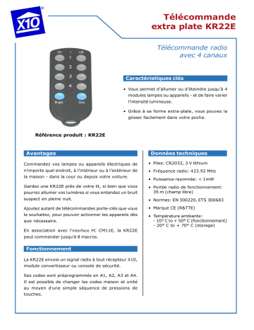 Manuel du propriétaire | X10 KR22E Manuel utilisateur | Fixfr