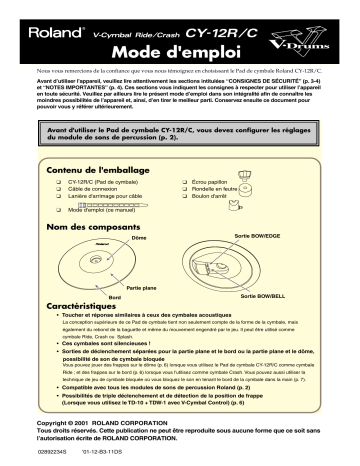 Manuel du propriétaire | Roland CY-12R Manuel utilisateur | Fixfr