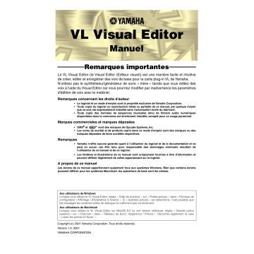 Manuel du propriétaire | Yamaha VL Visual Editor Manuel utilisateur | Fixfr