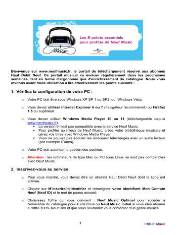Manuel du propriétaire | NEUF TELECOM NEUF MUSIC Manuel utilisateur | Fixfr