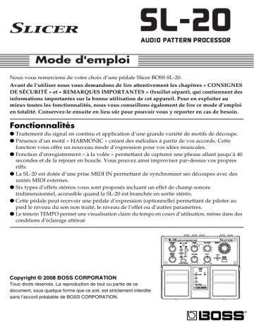 Manuel du propriétaire | Boss SL-20 Manuel utilisateur | Fixfr