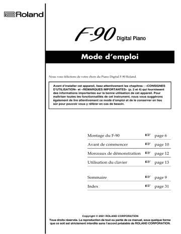 Manuel du propriétaire | Roland F-90 Manuel utilisateur | Fixfr