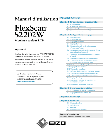 Manuel du propriétaire | Eizo FlexScan S2202W Manuel utilisateur | Fixfr