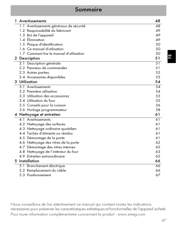 Manuel du propriétaire | Smeg SFT570X Manuel utilisateur | Fixfr