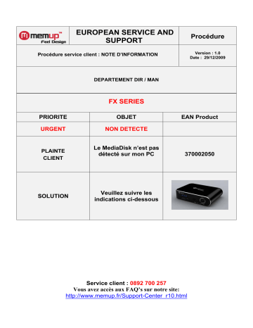 Manuel du propriétaire | MEMUP MEDIADISK FX SERIES Manuel utilisateur | Fixfr