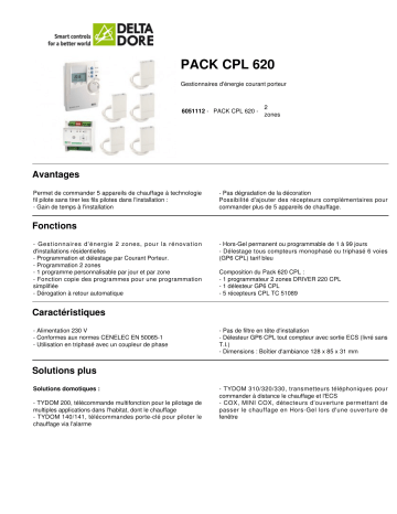 Manuel du propriétaire | DELTA DORE PACK CPL 620 Manuel utilisateur | Fixfr