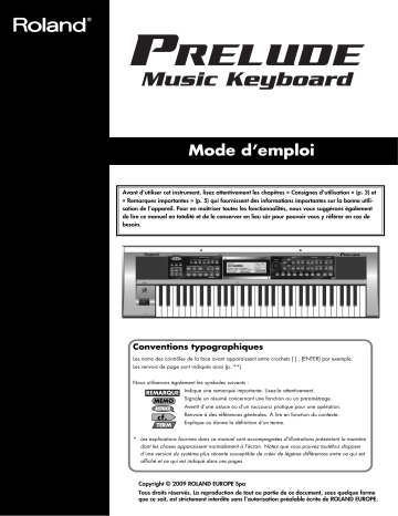 Manuel du propriétaire | Roland Prelude Manuel utilisateur | Fixfr