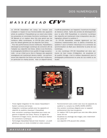 Manuel du propriétaire | Hasselblad CFV Manuel utilisateur | Fixfr