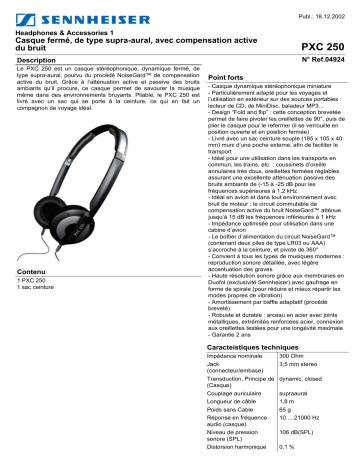 Manuel du propriétaire | Sennheiser PXC 250 Manuel utilisateur | Fixfr