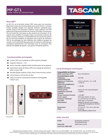 Manuel du propriétaire | Tascam MP-GT1 Manuel utilisateur | Fixfr